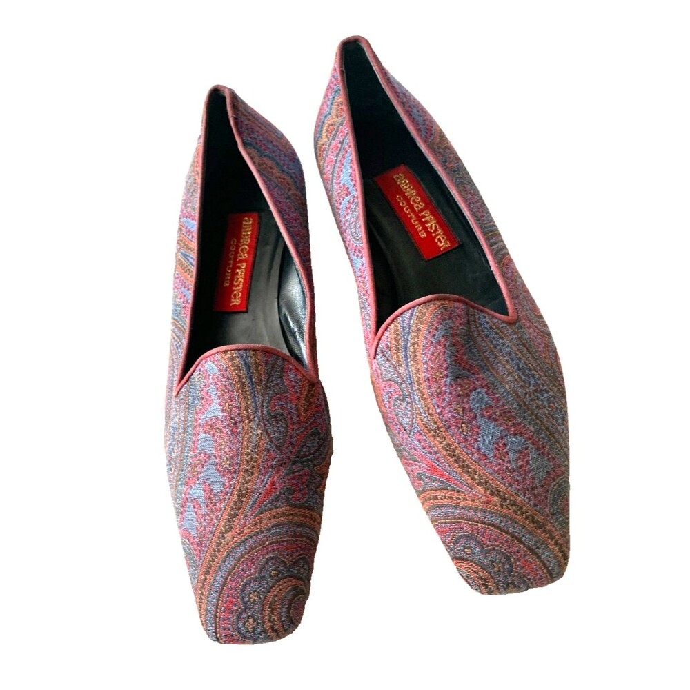 Andrea Pfister Couture Handmade Paisley Fabric Flats Italy Size 9.5 M
